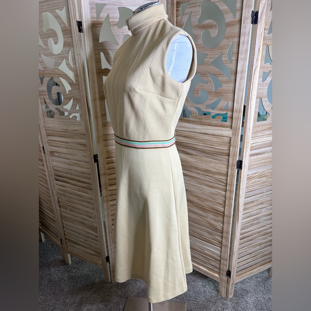 Vintage Bleeker Street 1960’s  Sleeveless Cream Dress with Striped Waist - Picture 5 of 9